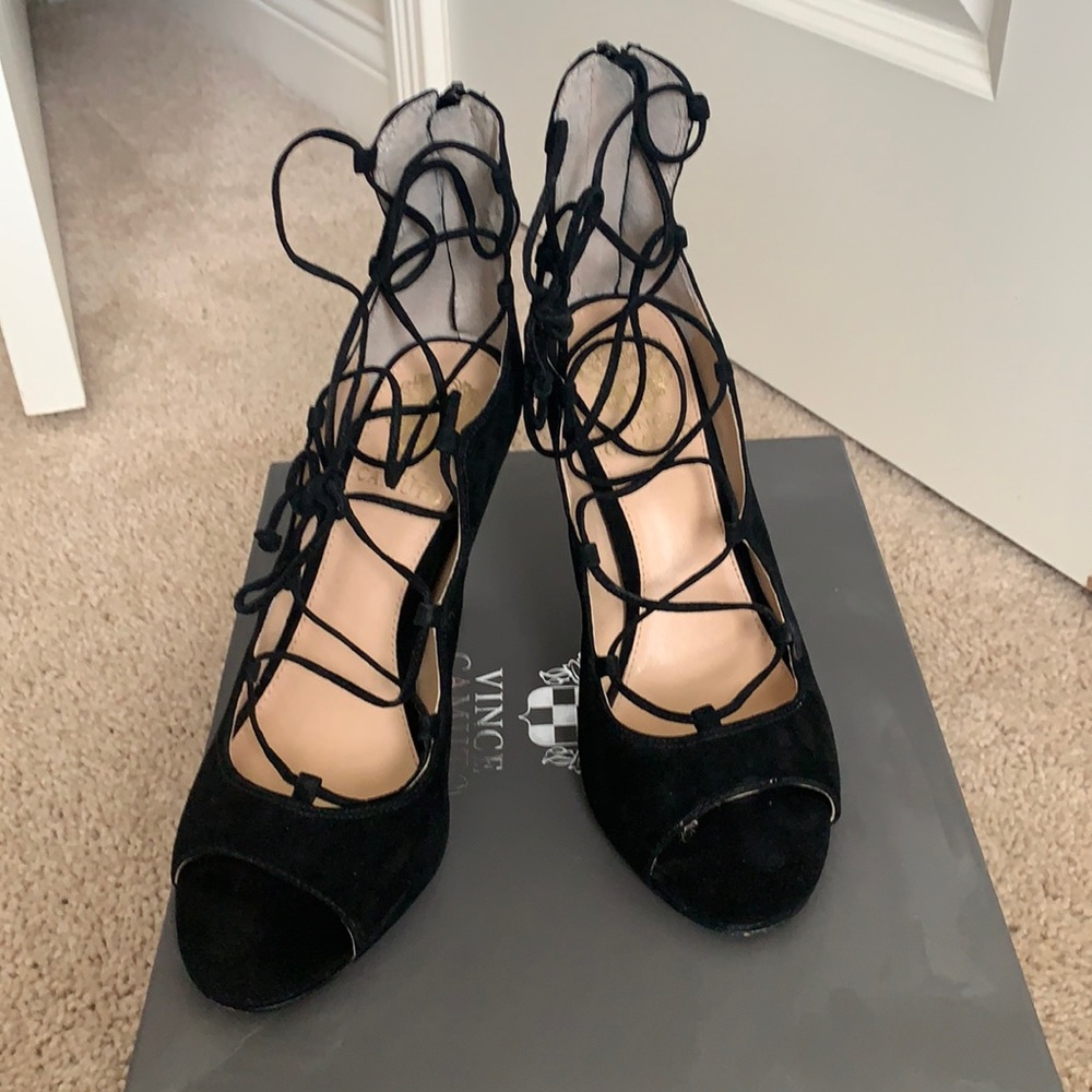 Vince Camino lace up suede heels
